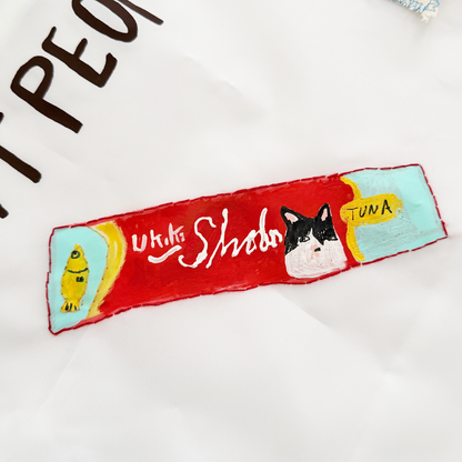 CAT PEOPLE コンビニバッグ 猫おやつ チュール刺繍 クローズアップ 手描き